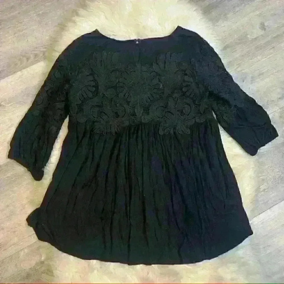 Anthropologie Black Deletta Desi Embroidered Lace 3/4 Sleeve XS babydoll Tunic - Picture 10 of 15